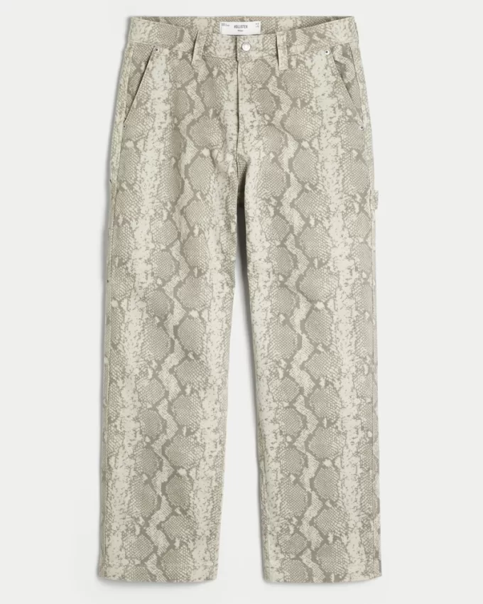 Snake Skin Print Baggy Painter Jeans,Snake Skin Print Baggy Painter Jeans