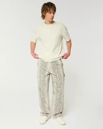 Snake Skin Print Baggy Painter Jeans,Snake Skin Print Baggy Painter Jeans