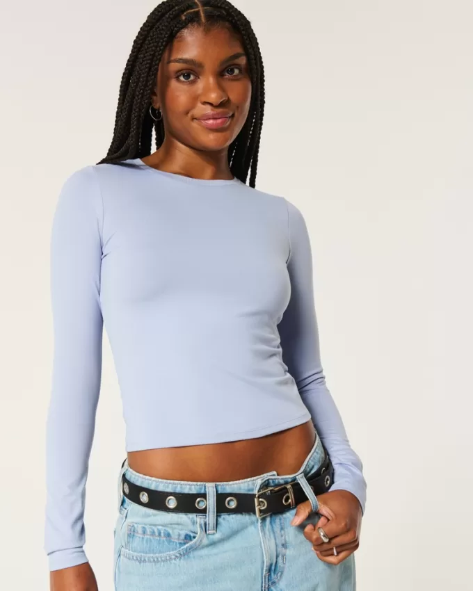 Soft Stretch Seamless Fabric Long-Sleeve Crew Top,Soft Stretch Seamless Fabric Long-Sleeve Crew Top