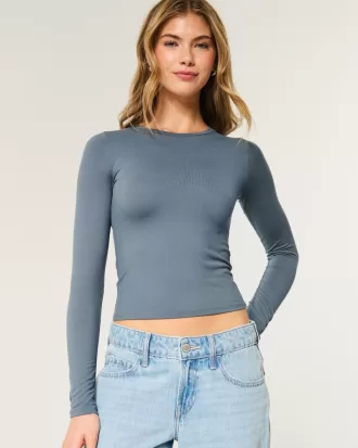 Soft Stretch Seamless Fabric Long-Sleeve Crew Top,Soft Stretch Seamless Fabric Long-Sleeve Crew Top