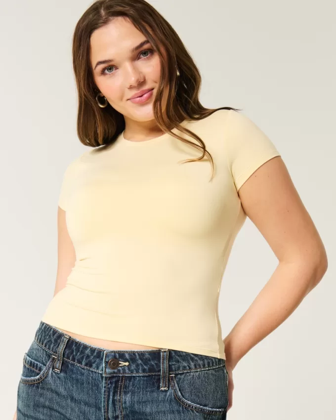 Soft Stretch Seamless Fabric Longline Baby Tee,Soft Stretch Seamless Fabric Longline Baby Tee