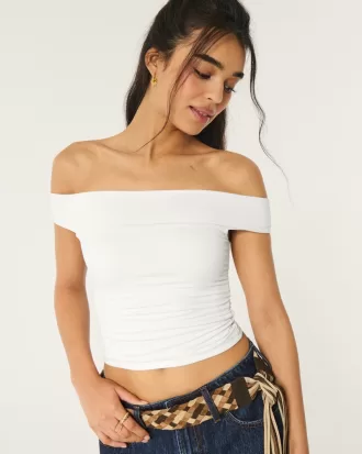 Soft Stretch Seamless Fabric Ruched Off-the-Shoulder Top,Soft Stretch Seamless Fabric Ruched Off-the-Shoulder Top