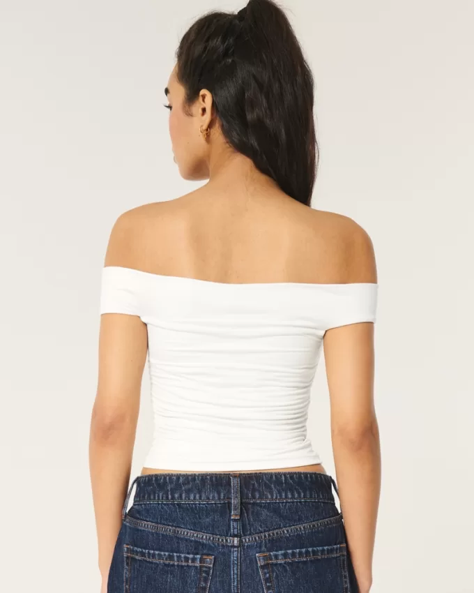 Soft Stretch Seamless Fabric Ruched Off-the-Shoulder Top,Soft Stretch Seamless Fabric Ruched Off-the-Shoulder Top