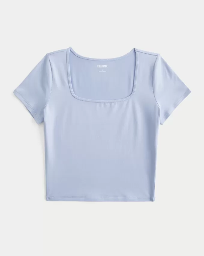 Soft Stretch Seamless Fabric Square-Neck Baby Tee,Soft Stretch Seamless Fabric Square-Neck Baby Tee