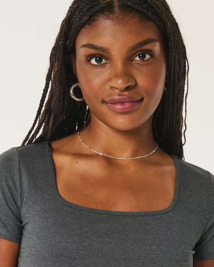 Soft Stretch Seamless Fabric Square-Neck Baby Tee,Soft Stretch Seamless Fabric Square-Neck Baby Tee