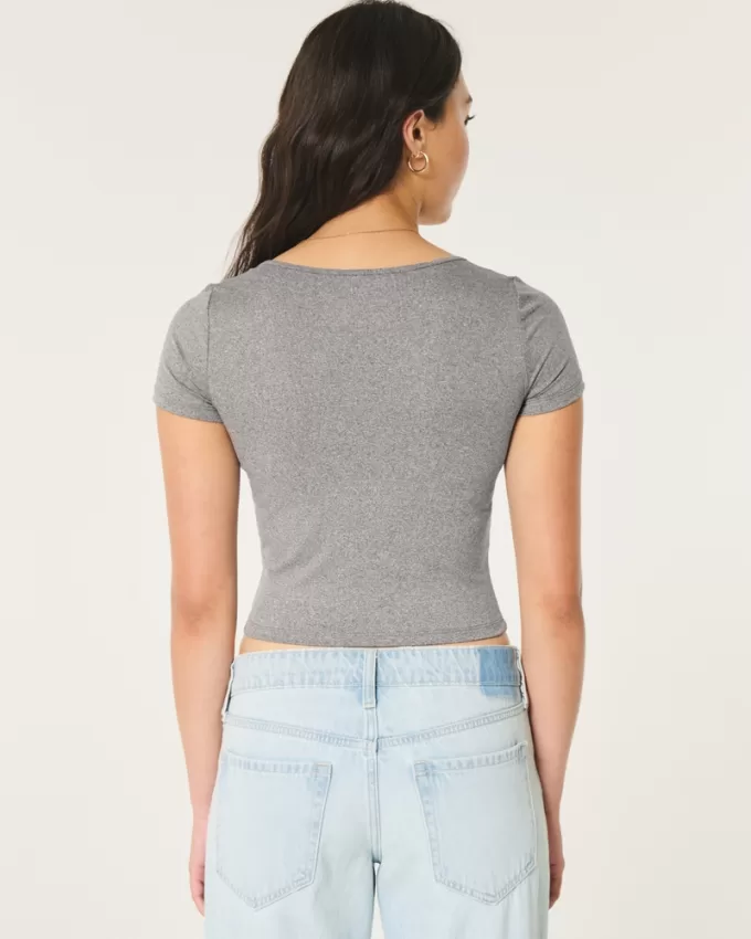 Soft Stretch Seamless Fabric Square-Neck Baby Tee,Soft Stretch Seamless Fabric Square-Neck Baby Tee