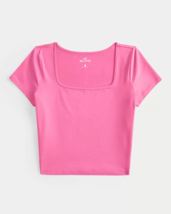 Soft Stretch Seamless Fabric Square Neck Baby Tee,Soft Stretch Seamless Fabric Square Neck Baby Tee