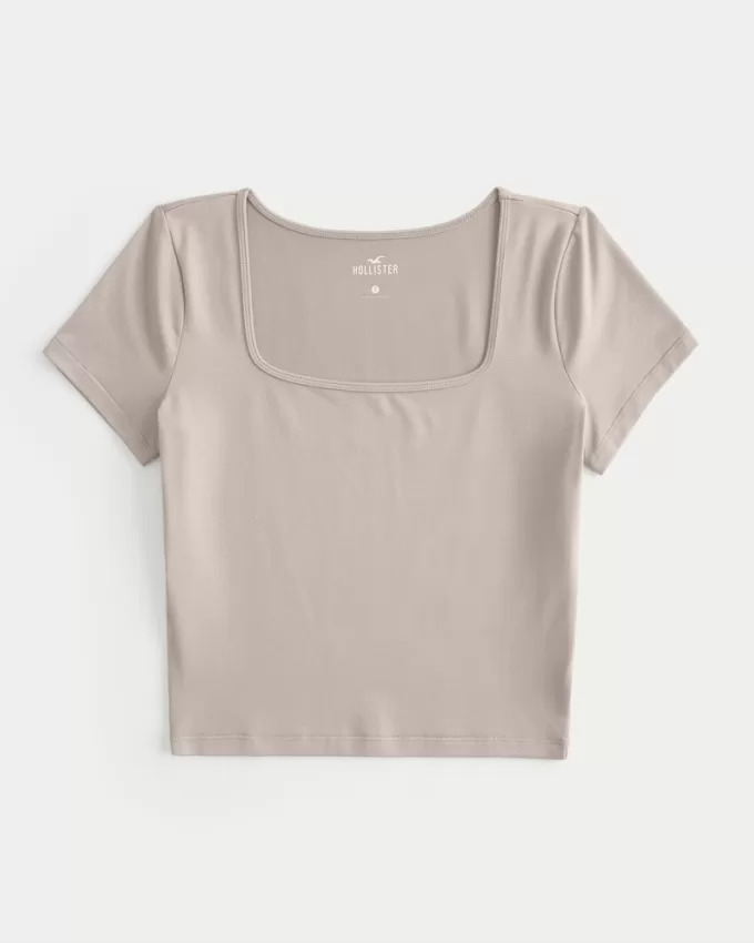 Soft Stretch Seamless Fabric Square Neck Baby Tee,Soft Stretch Seamless Fabric Square Neck Baby Tee