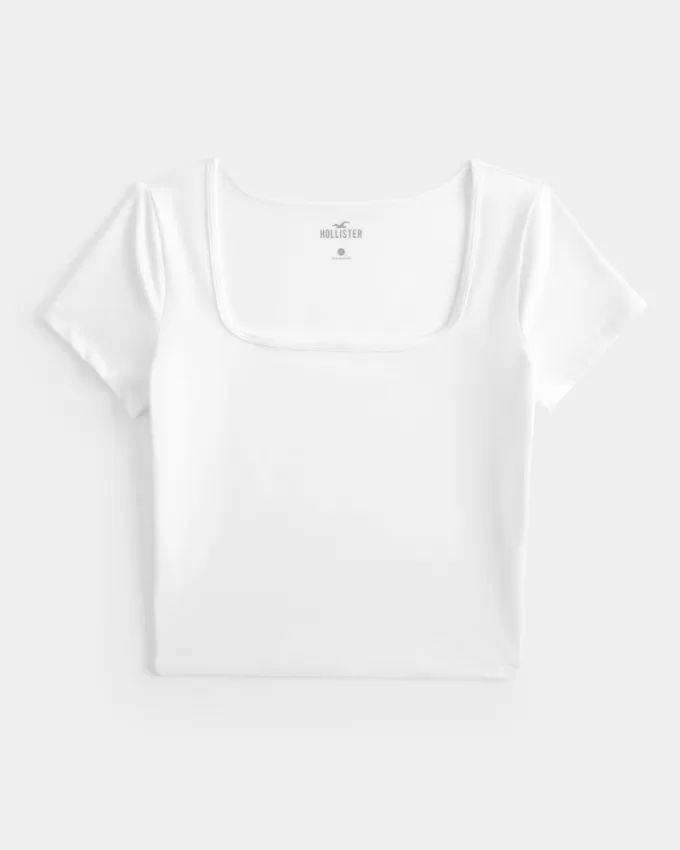 Soft Stretch Seamless Fabric Square Neck Baby Tee,Soft Stretch Seamless Fabric Square Neck Baby Tee