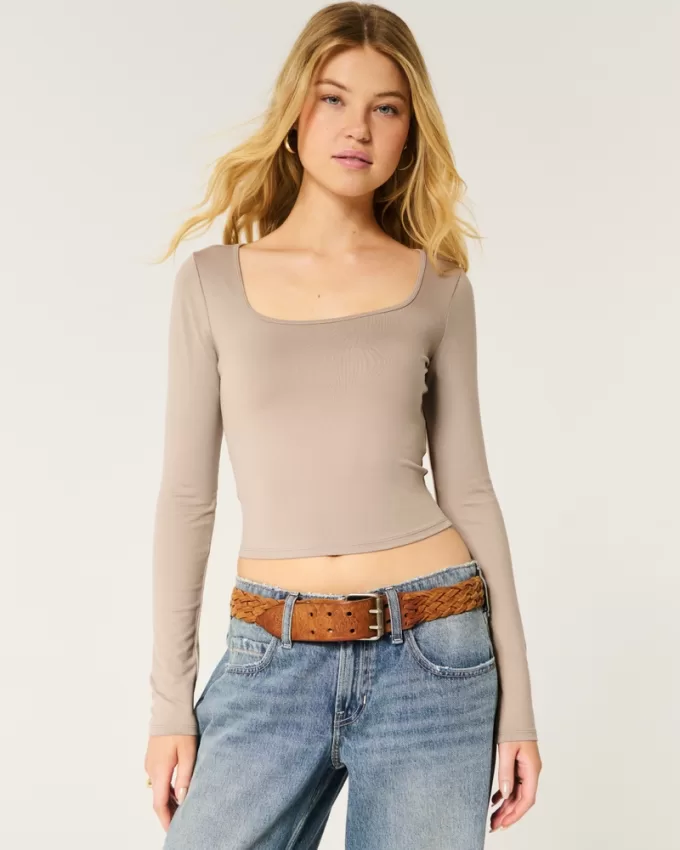 Soft Stretch Seamless Fabric Square-Neck Top,Soft Stretch Seamless Fabric Square-Neck Top