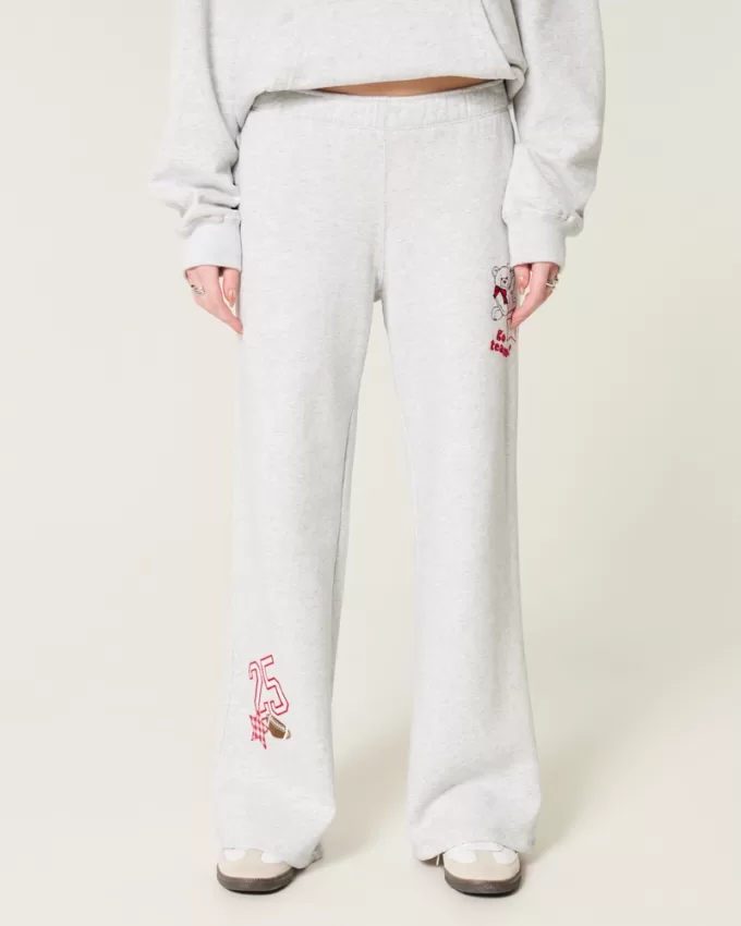Sporty Graphic Wide-Leg Sweatpants,Sporty Graphic Wide-Leg Sweatpants