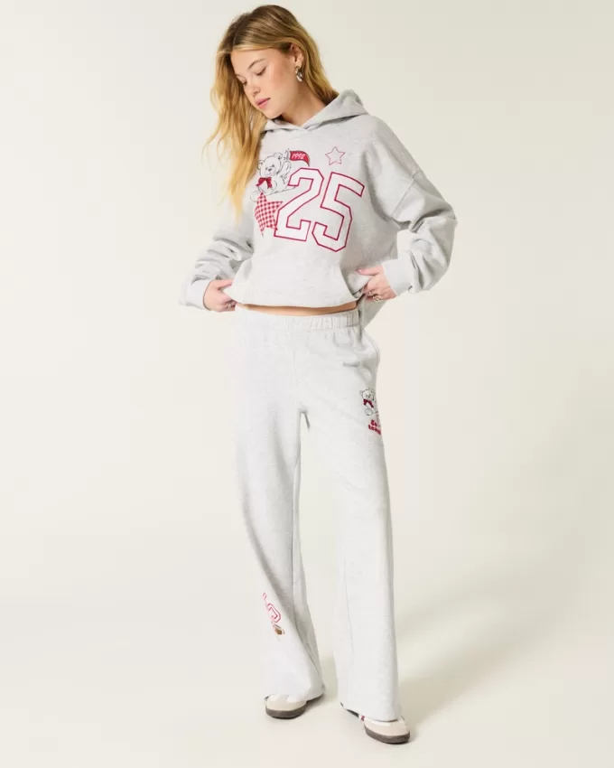Sporty Graphic Wide-Leg Sweatpants,Sporty Graphic Wide-Leg Sweatpants