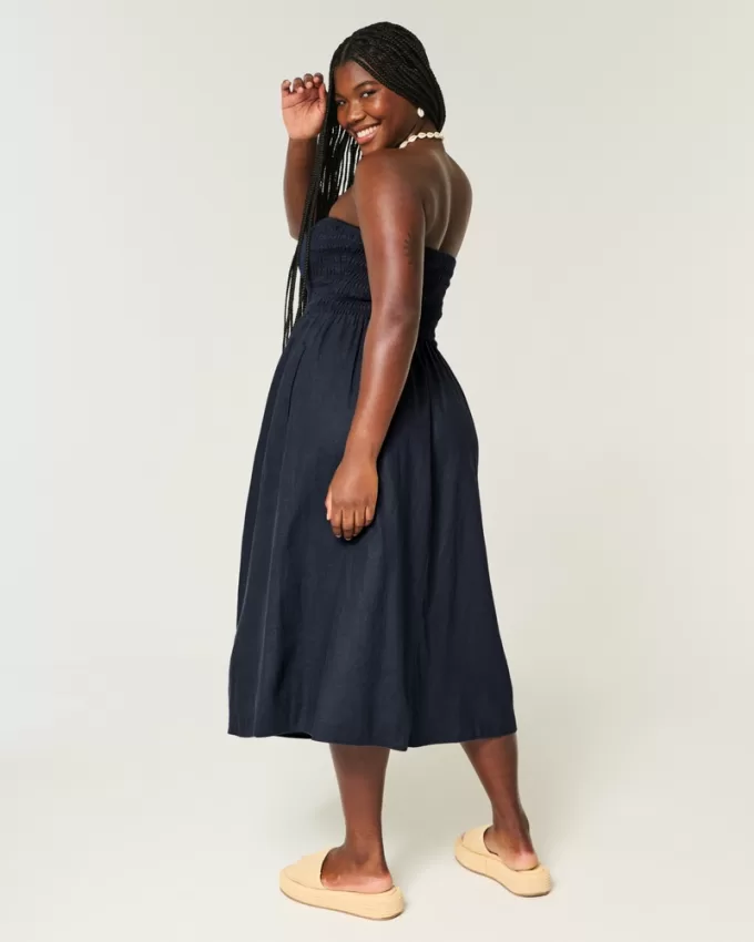 Strapless Linen-Blend Midi Dress,Strapless Linen-Blend Midi Dress