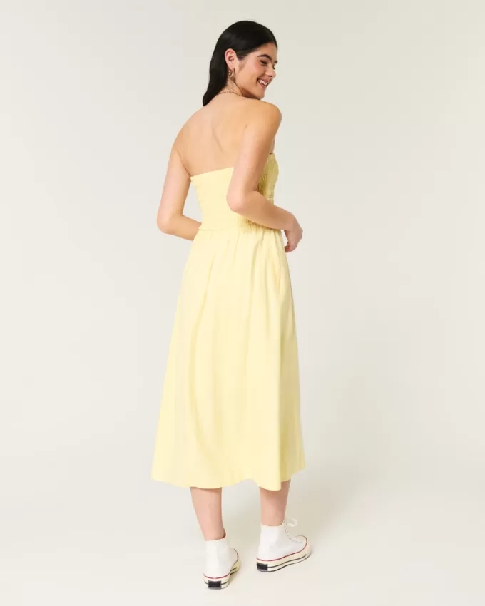 Strapless Linen-Blend Midi Dress,Strapless Linen-Blend Midi Dress
