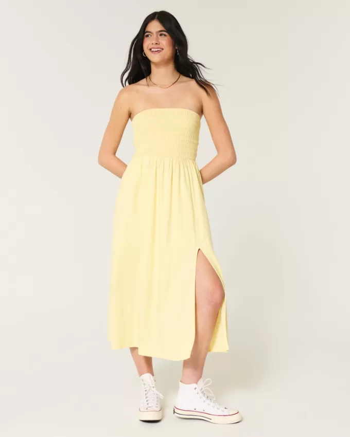 Strapless Linen-Blend Midi Dress,Strapless Linen-Blend Midi Dress