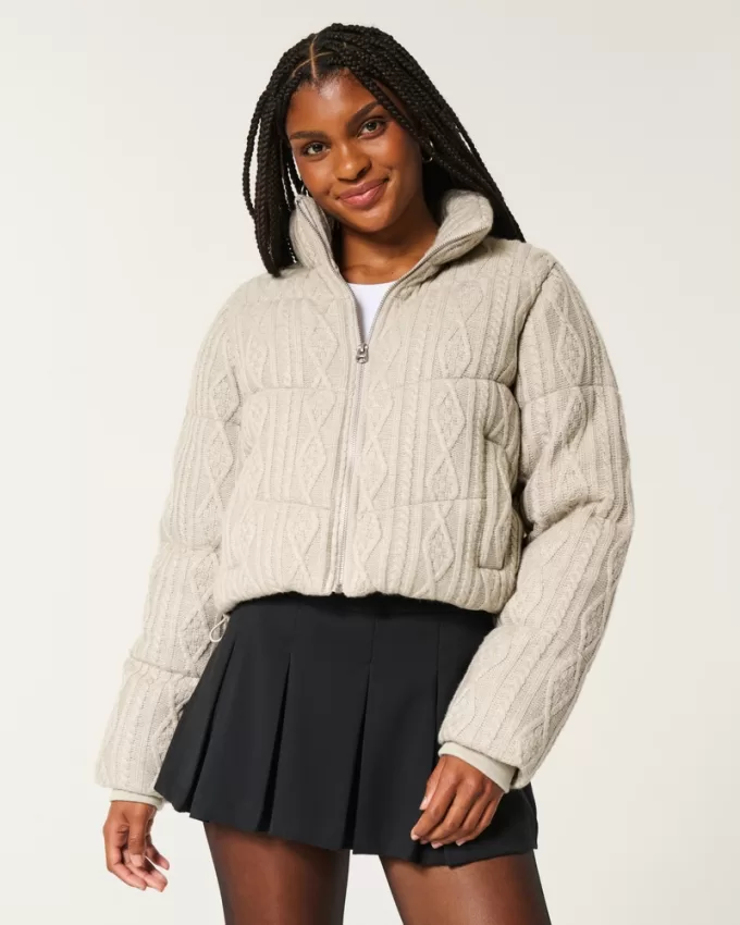 Sweater-Knit Mini Puffer Jacket,Sweater-Knit Mini Puffer Jacket