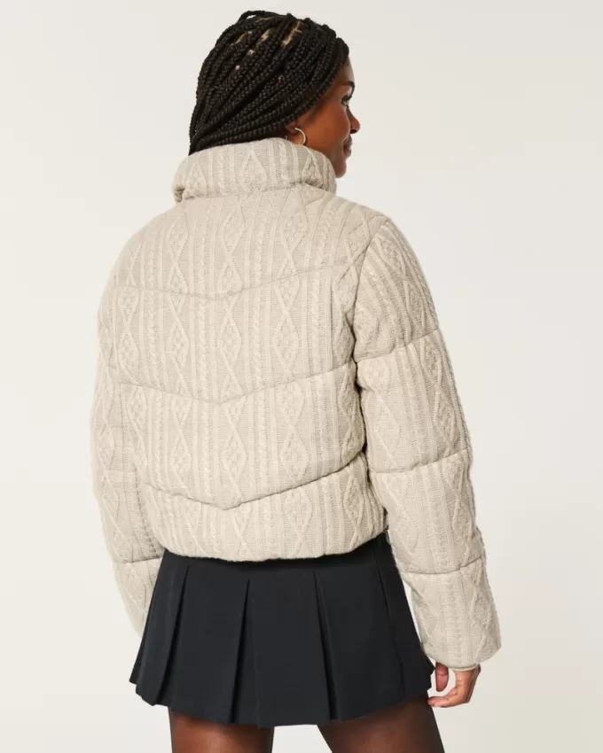 Sweater-Knit Mini Puffer Jacket,Sweater-Knit Mini Puffer Jacket