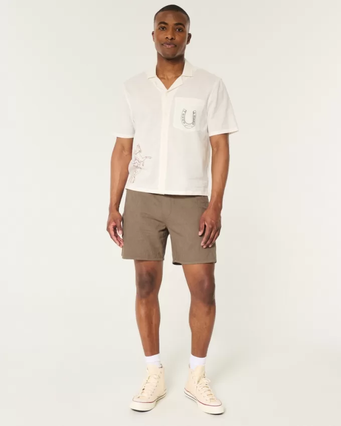 Textured Cotton Pull-On Shorts,Textured Cotton Pull-On Shorts Textured Cotton Pull-On Shorts,Textured Cotton Pull-On Shorts