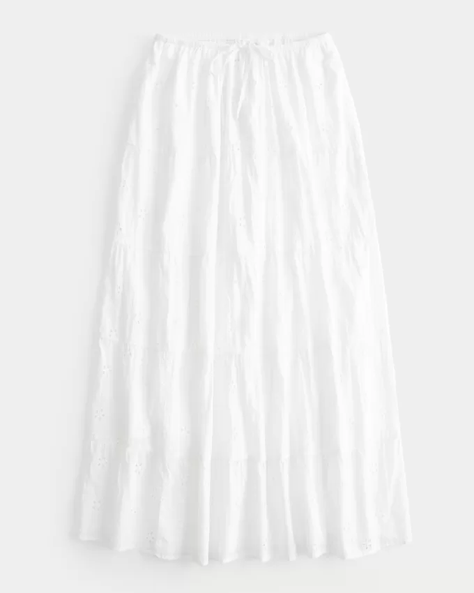Tiered Eyelet Maxi Skirt,Tiered Eyelet Maxi Skirt