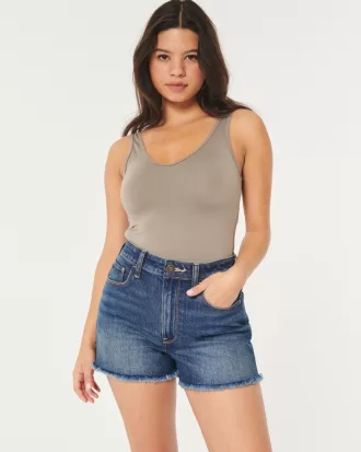 Ultra High-Rise Dark Wash Denim Mom Shorts,Ultra High-Rise Dark Wash Denim Mom Shorts