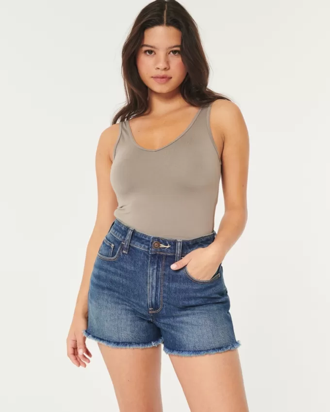 Ultra High-Rise Dark Wash Denim Mom Shorts,Ultra High-Rise Dark Wash Denim Mom Shorts
