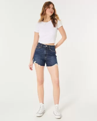 Ultra High-Rise Medium Wash Denim Shorts,Ultra High-Rise Medium Wash Denim Shorts