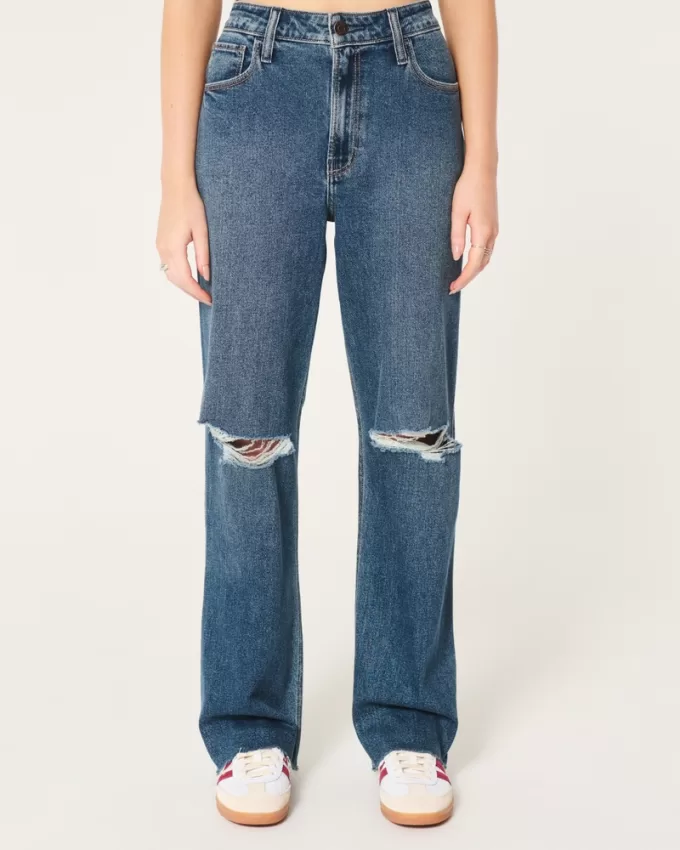 Ultra High-Rise Ripped Dark Wash Dad Jeans,Ultra High-Rise Ripped Dark Wash Dad Jeans