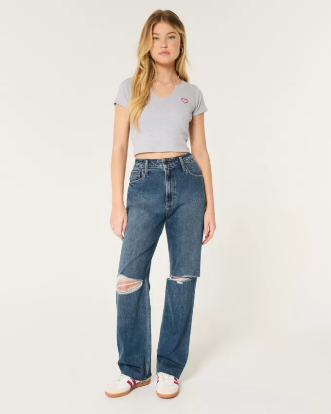 Ultra High-Rise Ripped Dark Wash Dad Jeans,Ultra High-Rise Ripped Dark Wash Dad Jeans
