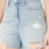 Ultra High-Rise Ripped Light Wash Denim Shorts 5″,Ultra High-Rise Ripped Light Wash Denim Shorts 5″