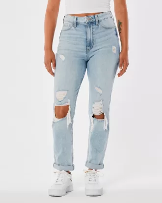 Ultra High-Rise Ripped Light Wash Mom Jeans,Ultra High-Rise Ripped Light Wash Mom Jeans
