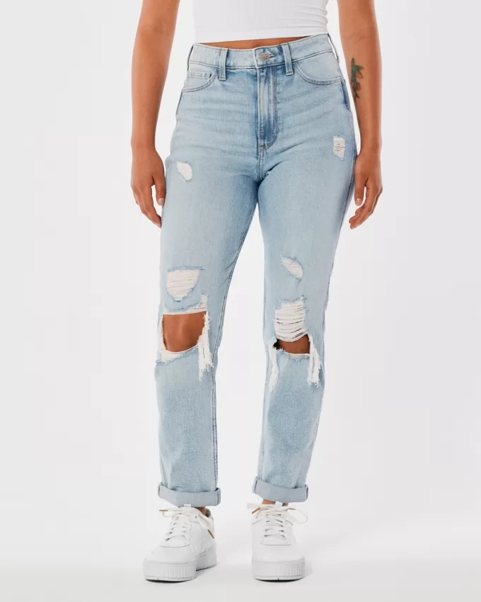 Ultra High-Rise Ripped Light Wash Mom Jeans,Ultra High-Rise Ripped Light Wash Mom Jeans