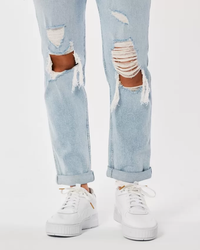 Ultra High-Rise Ripped Light Wash Mom Jeans,Ultra High-Rise Ripped Light Wash Mom Jeans
