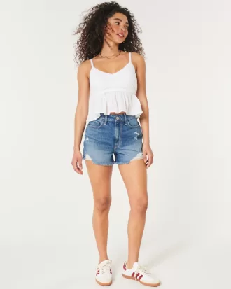 Ultra High-Rise Ripped Medium Wash Denim Mom Shorts,Ultra High-Rise Ripped Medium Wash Denim Mom Shorts