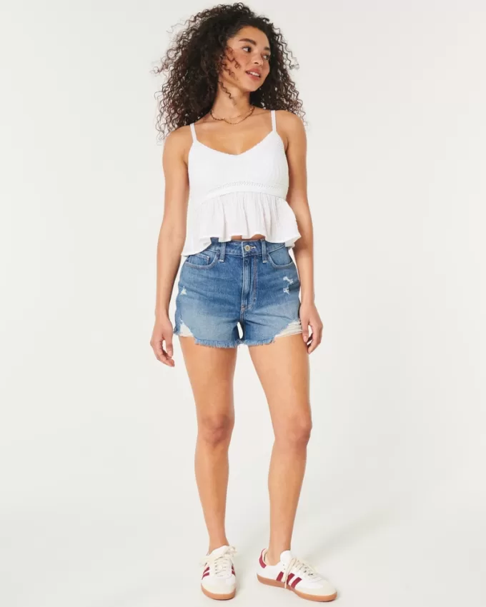 Ultra High-Rise Ripped Medium Wash Denim Mom Shorts,Ultra High-Rise Ripped Medium Wash Denim Mom Shorts
