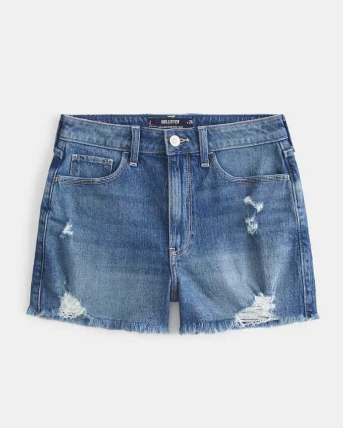 Ultra High-Rise Ripped Medium Wash Denim Mom Shorts,Ultra High-Rise Ripped Medium Wash Denim Mom Shorts