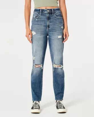 Ultra High-Rise Ripped Medium Wash Mom Jeans,Ultra High-Rise Ripped Medium Wash Mom Jeans
