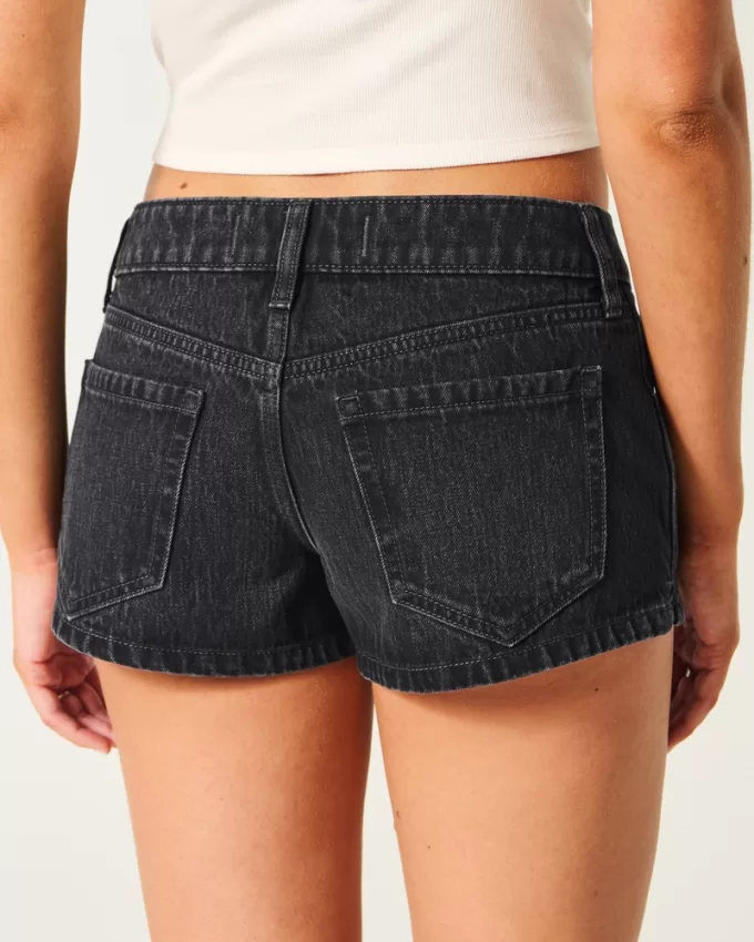 Ultra Low-Rise Washed Black Mini Denim Shorts,Ultra Low-Rise Washed Black Mini Denim Shorts
