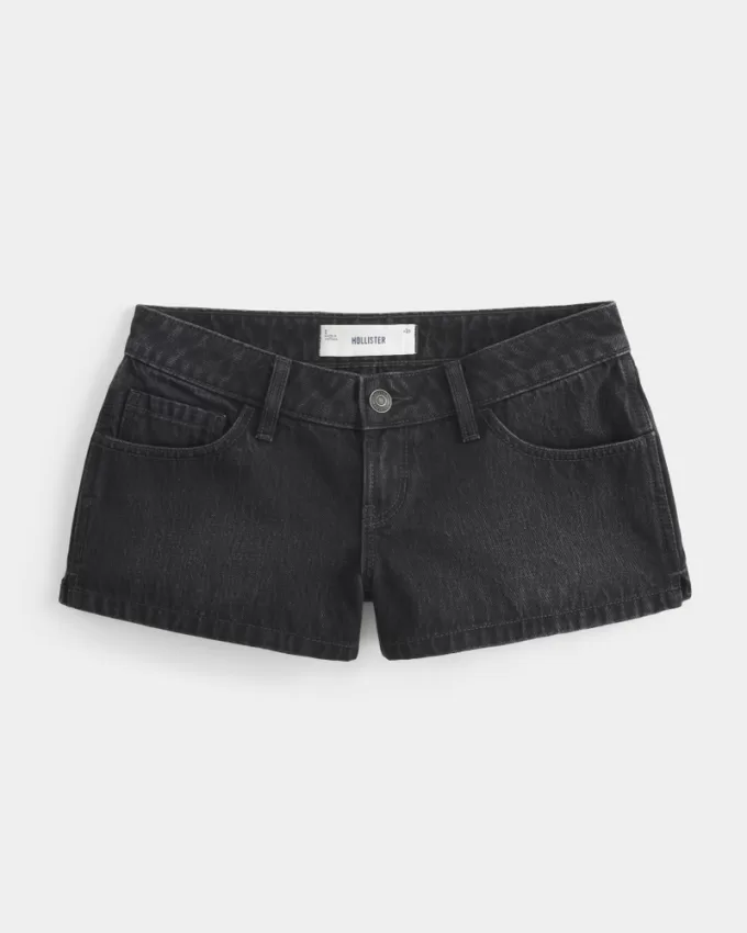 Ultra Low-Rise Washed Black Mini Denim Shorts,Ultra Low-Rise Washed Black Mini Denim Shorts