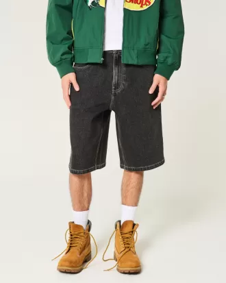 Washed Black Cat Graphic Super Baggy Denim Shorts,Washed Black Cat Graphic Super Baggy Denim Shorts