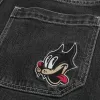 Washed Black Cat Graphic Super Baggy Denim Shorts,Washed Black Cat Graphic Super Baggy Denim Shorts