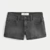 Washed Black Denim Shortie Shorts,Washed Black Denim Shortie Shorts