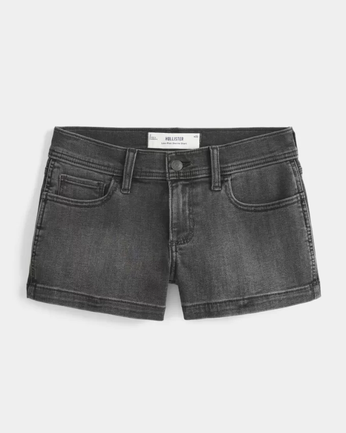 Washed Black Denim Shortie Shorts,Washed Black Denim Shortie Shorts