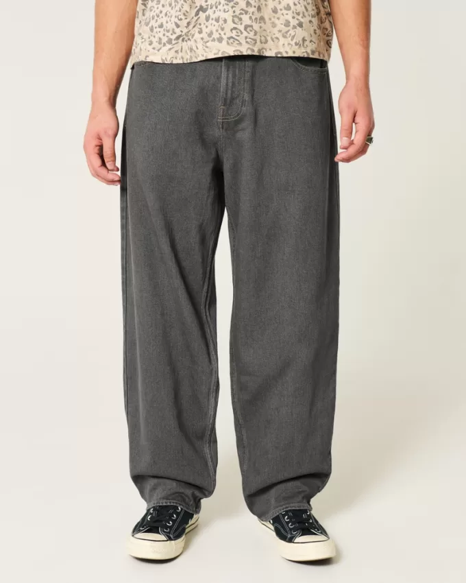 Washed Black Embroidered Baggy Skater Jeans,Washed Black Embroidered Baggy Skater Jeans