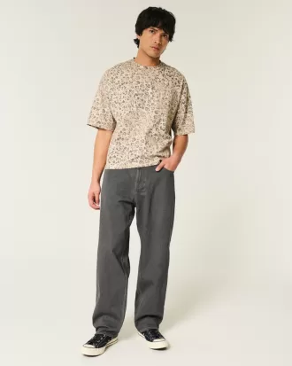 Washed Black Embroidered Baggy Skater Jeans,Washed Black Embroidered Baggy Skater Jeans