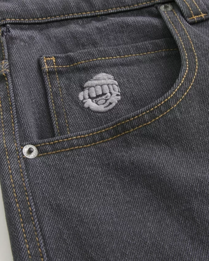 Washed Black Embroidered Baggy Skater Jeans,Washed Black Embroidered Baggy Skater Jeans