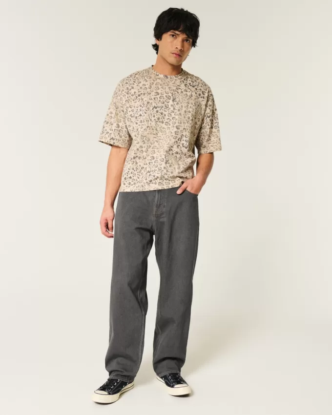 Washed Black Embroidered Baggy Skater Jeans,Washed Black Embroidered Baggy Skater Jeans