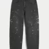 Washed Black Paint Splatter Baggy Skater Jeans,Washed Black Paint Splatter Baggy Skater Jeans