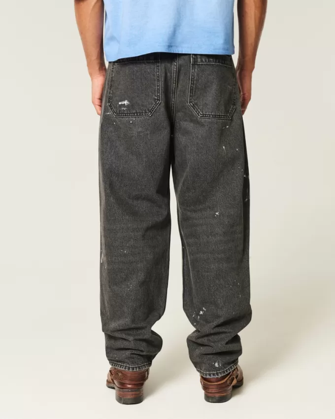 Washed Black Paint Splatter Baggy Skater Jeans,Washed Black Paint Splatter Baggy Skater Jeans